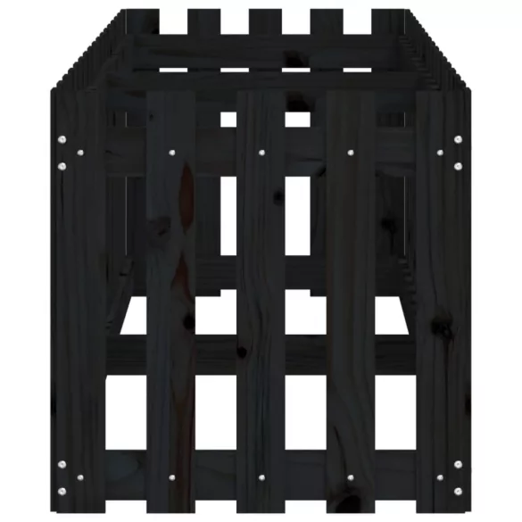 fekete tömör fenyőfa kerti magaságyás kerítéssel 200x50x50 cm