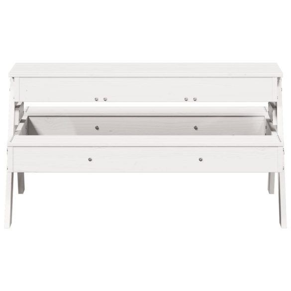 fehér tömör fenyőfa piknikasztal homokozóval gyerekeknek