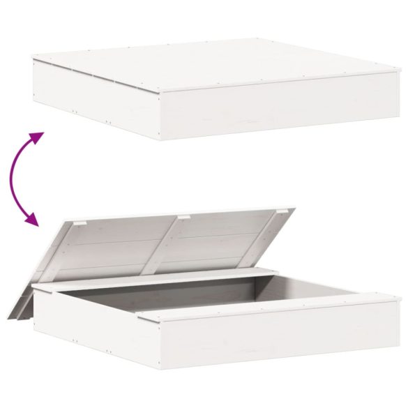 fehér tömör fenyőfa homokozó fedővel 111 x 111 x 19,5 cm