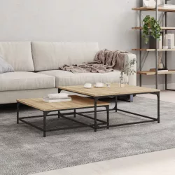   3 db sonoma színű szerelt fa egymásba tolható dohányzóasztal