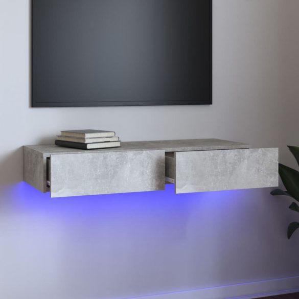 betonszürke TV-szekrény LED-lámpákkal 90 x 35 x 15,5 cm