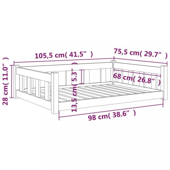 fehér tömör fenyőfa kutyaágy 105,5x75,5x28 cm