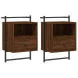 2 db barna tölgy szerelt fa fali éjjeliszekrény 40 x 30 x 61 cm