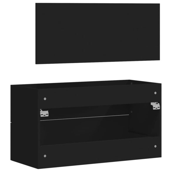 fekete szerelt fa fürdőszobaszekrény tükörrel