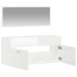 magasfényű fehér szerelt fa fürdőszobaszekrény tükörrel