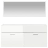 magasfényű fehér szerelt fa fürdőszobaszekrény tükörrel