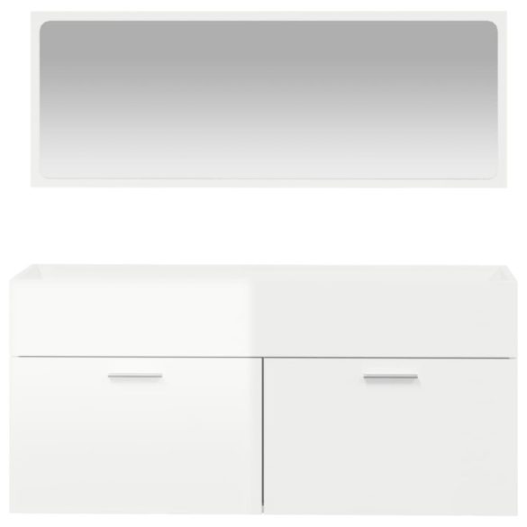 magasfényű fehér szerelt fa fürdőszobaszekrény tükörrel