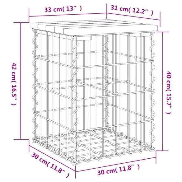 impregnált fenyőfa gabion kerti pad 33 x 31 x 42 cm