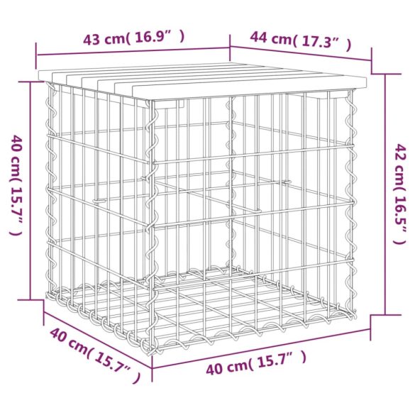 impregnált fenyőfa gabion kerti pad 43 x 44 x 42 cm