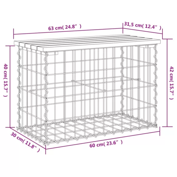 tömör impergnált fenyőfa gabion kerti pad 63 x 31,5 x 42 cm