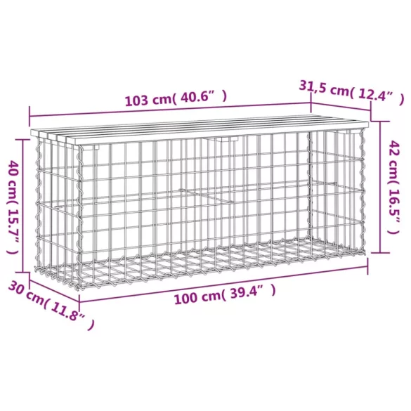 impregnált fenyőfa gabion kerti pad 103 x 31,5 x 42 cm