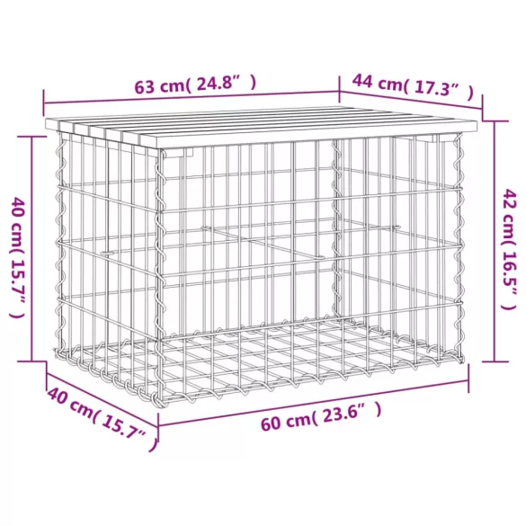 impregnált fenyőfa gabion kerti pad 63 x 44 x 42 cm