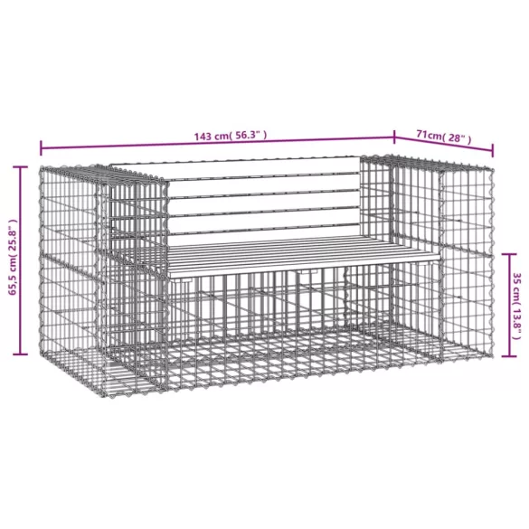 tömör impregnált fenyőfa gabion kerti pad 143x71x65,5 cm