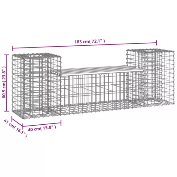 tömör impregnált fenyőfa gabion kerti pad 183x41x60,5 cm