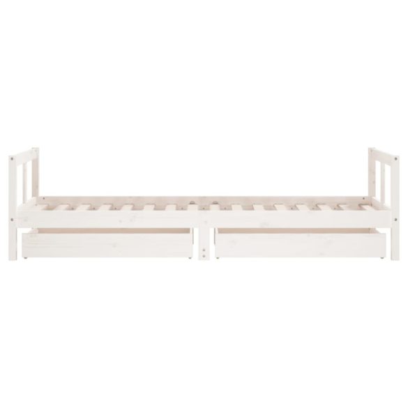 fehér tömör fenyőfa gyerekágykeret fiókokkal 80 x 200 cm