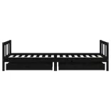 fekete tömör fenyőfa gyerekágykeret fiókokkal 90 x 200 cm