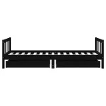 fekete tömör fenyőfa gyerekágy keret fiókkal 90x190 cm