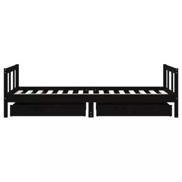fekete tömör fenyőfa gyerekágy keret fiókkal 90x190 cm