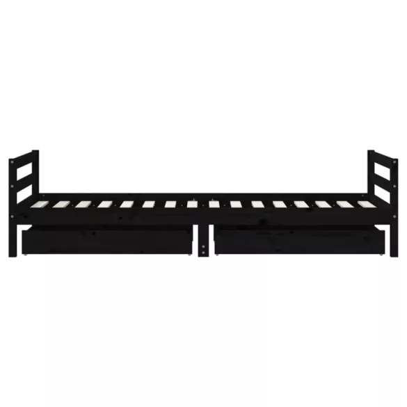 fekete tömör fenyőfa gyerekágykeret fiókokkal 80 x 200 cm