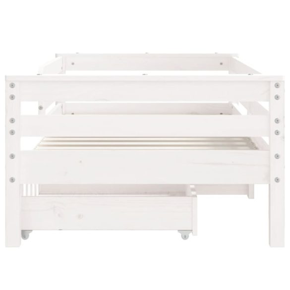 fehér tömör fenyőfa gyerekágykeret fiókokkal 70 x 140 cm