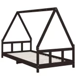fekete tömör fenyőfa gyerekágykeret 90 x 200 cm