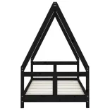 fekete tömör fenyőfa gyerekágykeret 80 x 160 cm