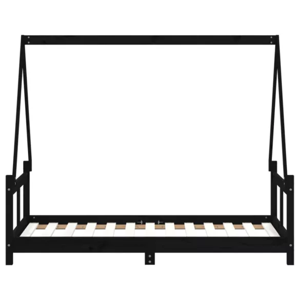 fekete tömör fenyőfa gyerekágykeret 80 x 160 cm