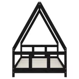 fekete tömör fenyőfa gyerekágykeret 90 x 190 cm