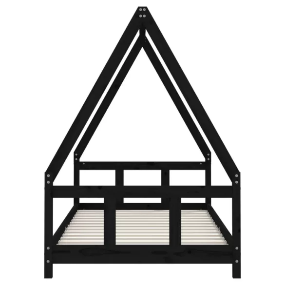 fekete tömör fenyőfa gyerekágykeret 90 x 190 cm