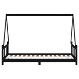 fekete tömör fenyőfa gyerekágykeret 90 x 190 cm