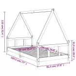 fekete tömör fenyőfa gyerekágykeret 90 x 190 cm