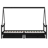 fekete tömör fenyőfa gyerekágykeret fiókokkal 80 x 200 cm