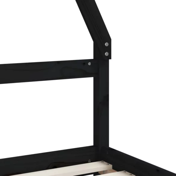 fekete tömör fenyőfa gyerekágykeret fiókokkal 90 x 200 cm