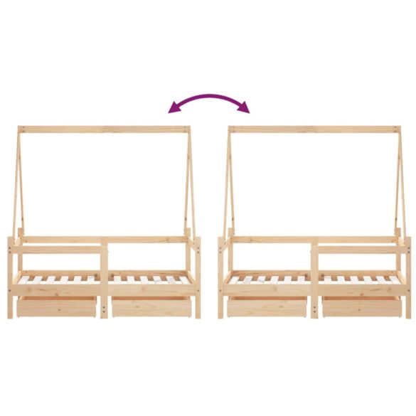tömör fenyőfa gyerekágykeret fiókokkal 70 x 140 cm