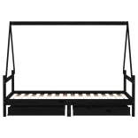 fekete tömör fenyőfa gyerekágy keret fiókkal 90x190 cm