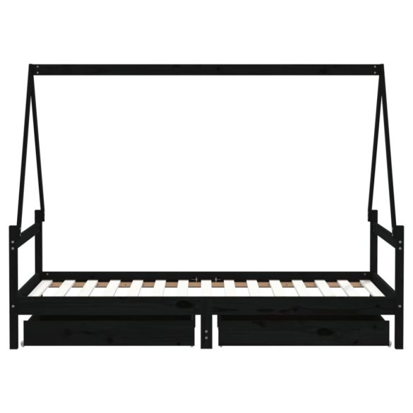fekete tömör fenyőfa gyerekágy keret fiókkal 90x190 cm