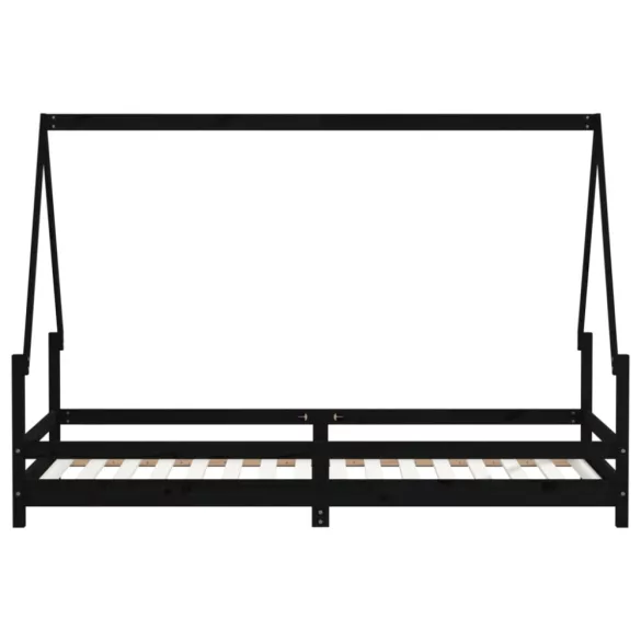 fekete tömör fenyőfa gyerekágykeret 80 x 200 cm