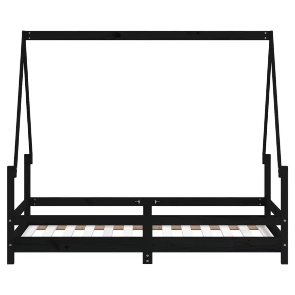 fekete tömör fenyőfa gyerekágykeret 80 x 160 cm