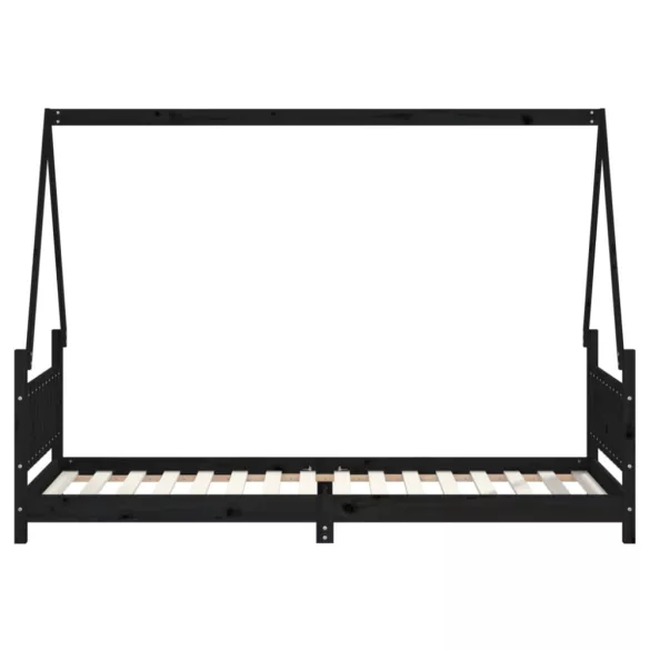 fekete tömör fenyőfa gyerekágykeret 80 x 200 cm