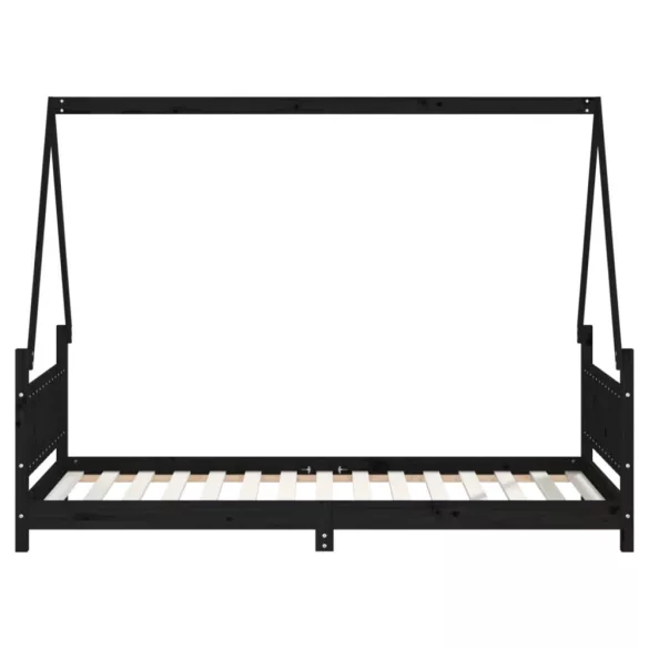 fekete tömör fenyőfa gyerekágykeret 90 x 190 cm