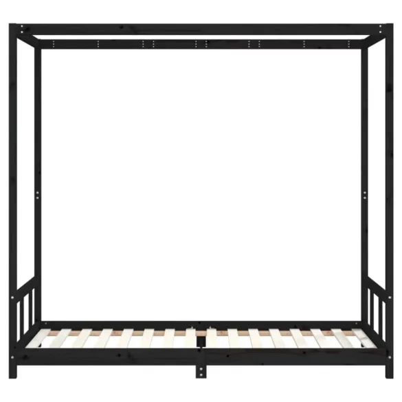 fekete tömör fenyőfa gyerekágykeret 90 x 200 cm