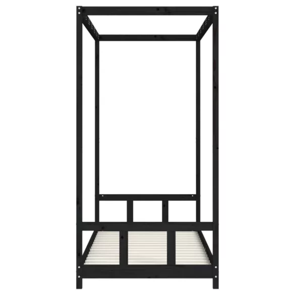 fekete tömör fenyőfa gyerekágykeret 90 x 200 cm