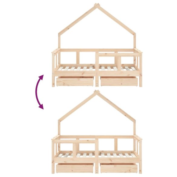 tömör fenyőfa gyerekágykeret fiókokkal 70 x 140 cm