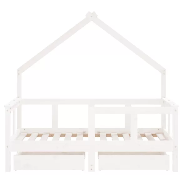 fehér tömör fenyőfa gyerekágykeret fiókokkal 70 x 140 cm