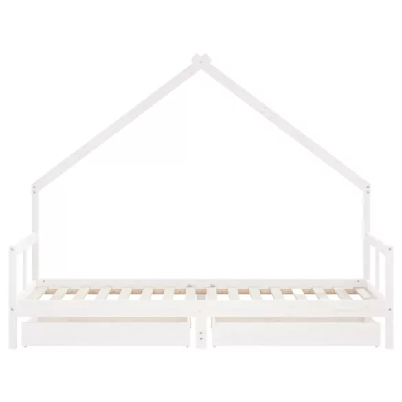 fehér tömör fenyőfa gyerekágykeret fiókokkal 80 x 200 cm