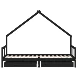 fekete tömör fenyőfa gyerekágykeret fiókokkal 80 x 200 cm