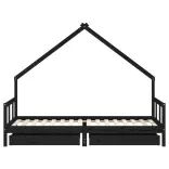 fekete tömör fenyőfa gyerekágykeret fiókokkal 90 x 200 cm