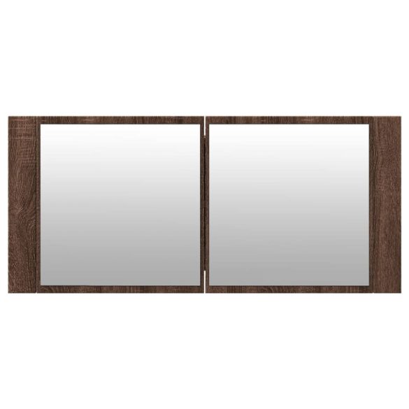 barna tölgyszínű LED-es tükrös fürdőszobaszekrény 100x12x45cm