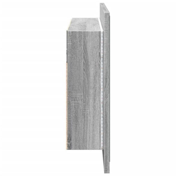 szürke sonoma akril LED-es tükrös fürdőszobaszekrény 90x12x45cm