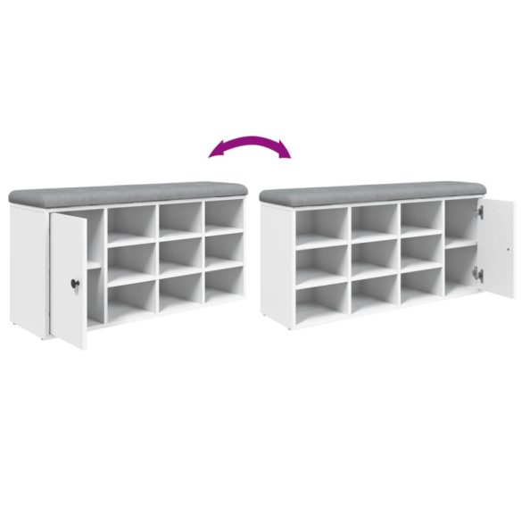 fehér szerelt fa cipőtároló pad 102 x 32 x 50 cm